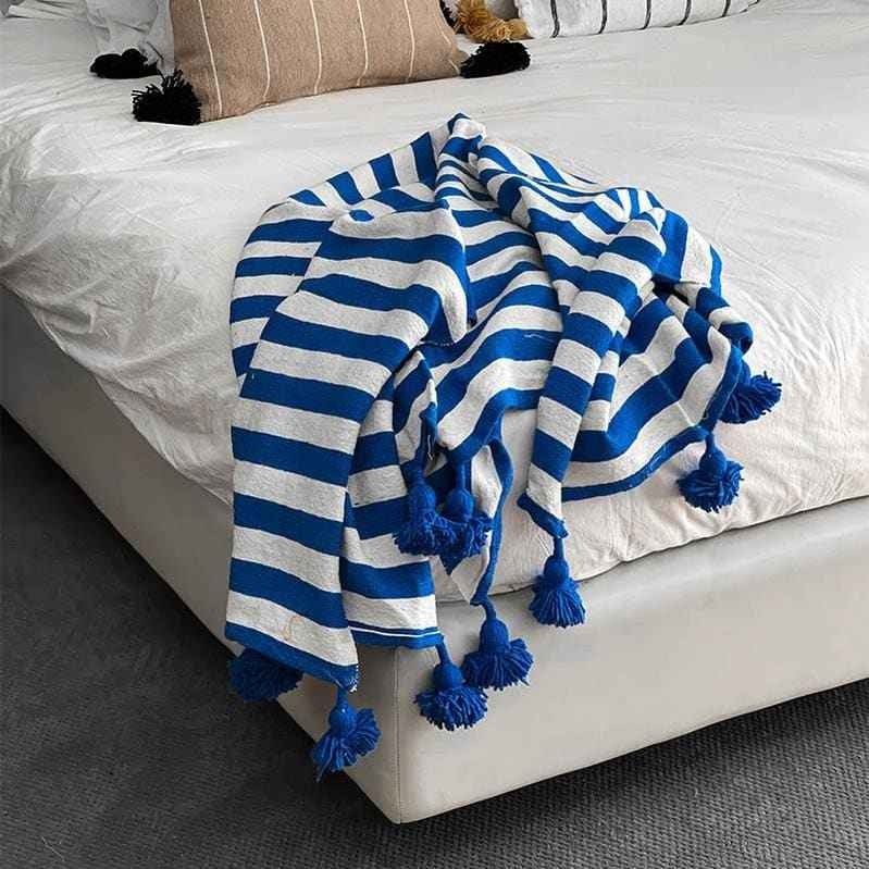 Moroccan Pompom throw blanket for sofa