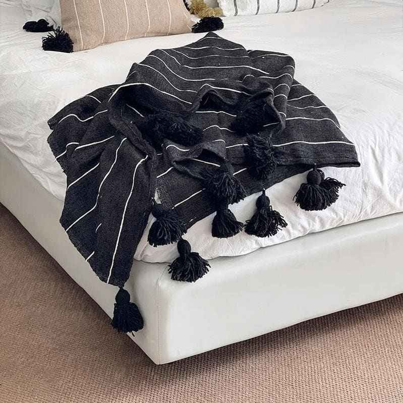 Moroccan Pompom throw blanket for sofa