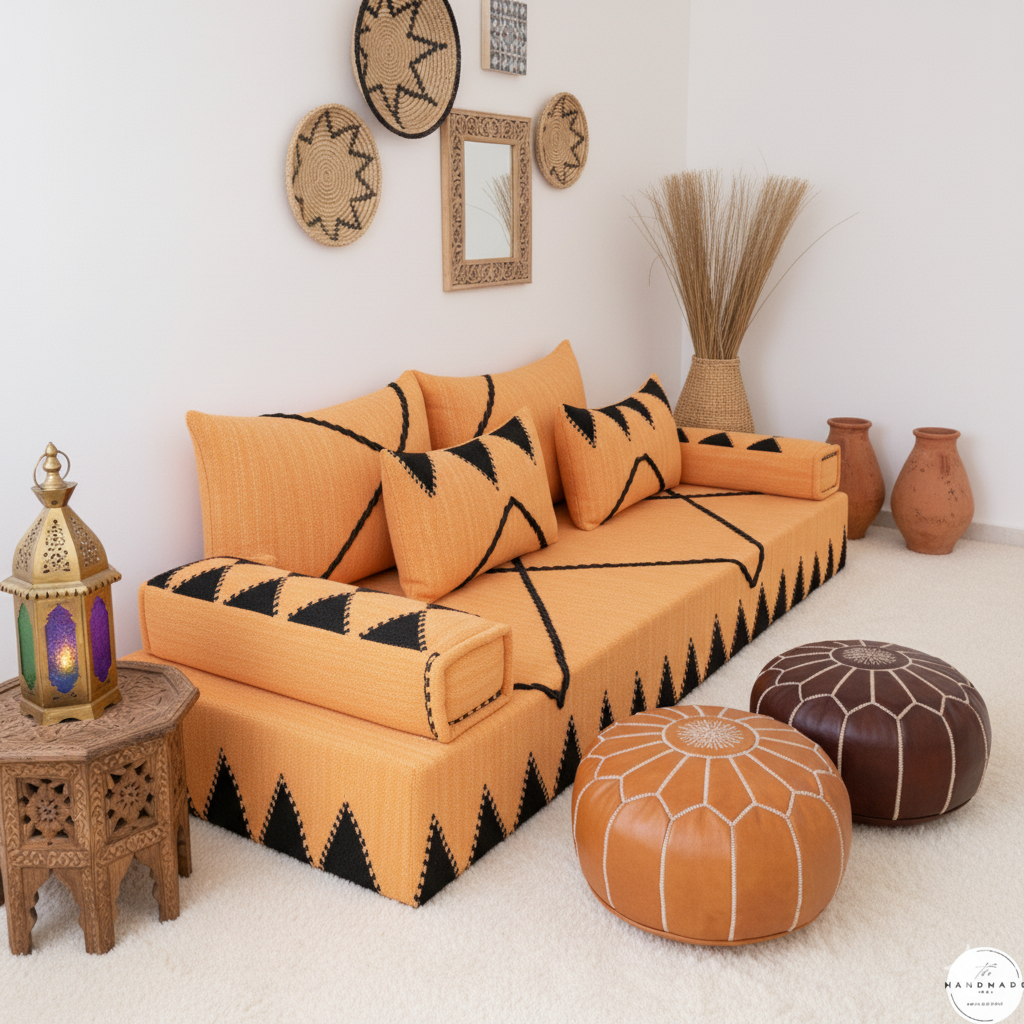Orange Moroccan Handmade Floor Sofa