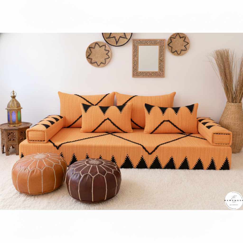 Orange Moroccan Handmade Floor Sofa