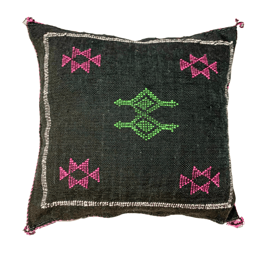 Black Moroccan cactus silk pillow
