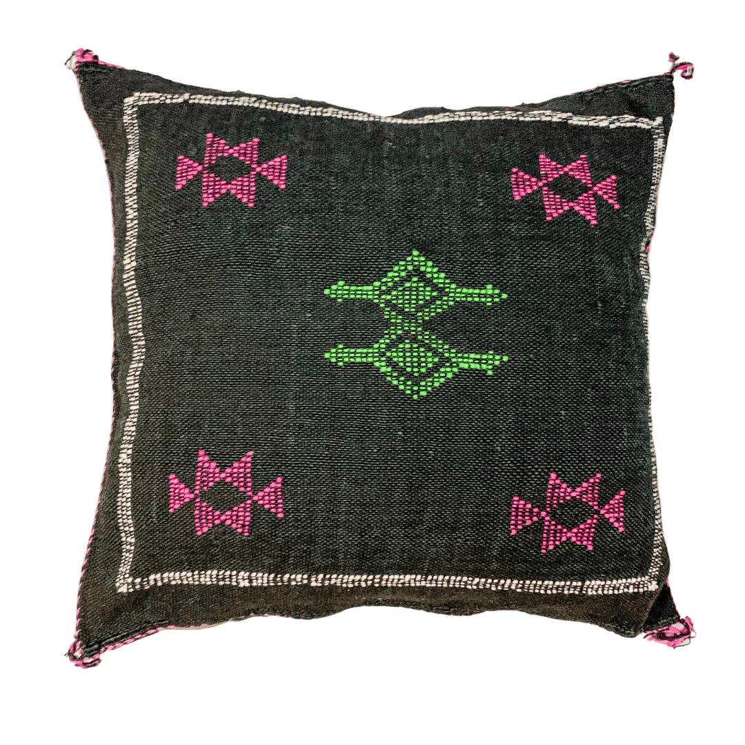 Black Moroccan cactus silk pillow
