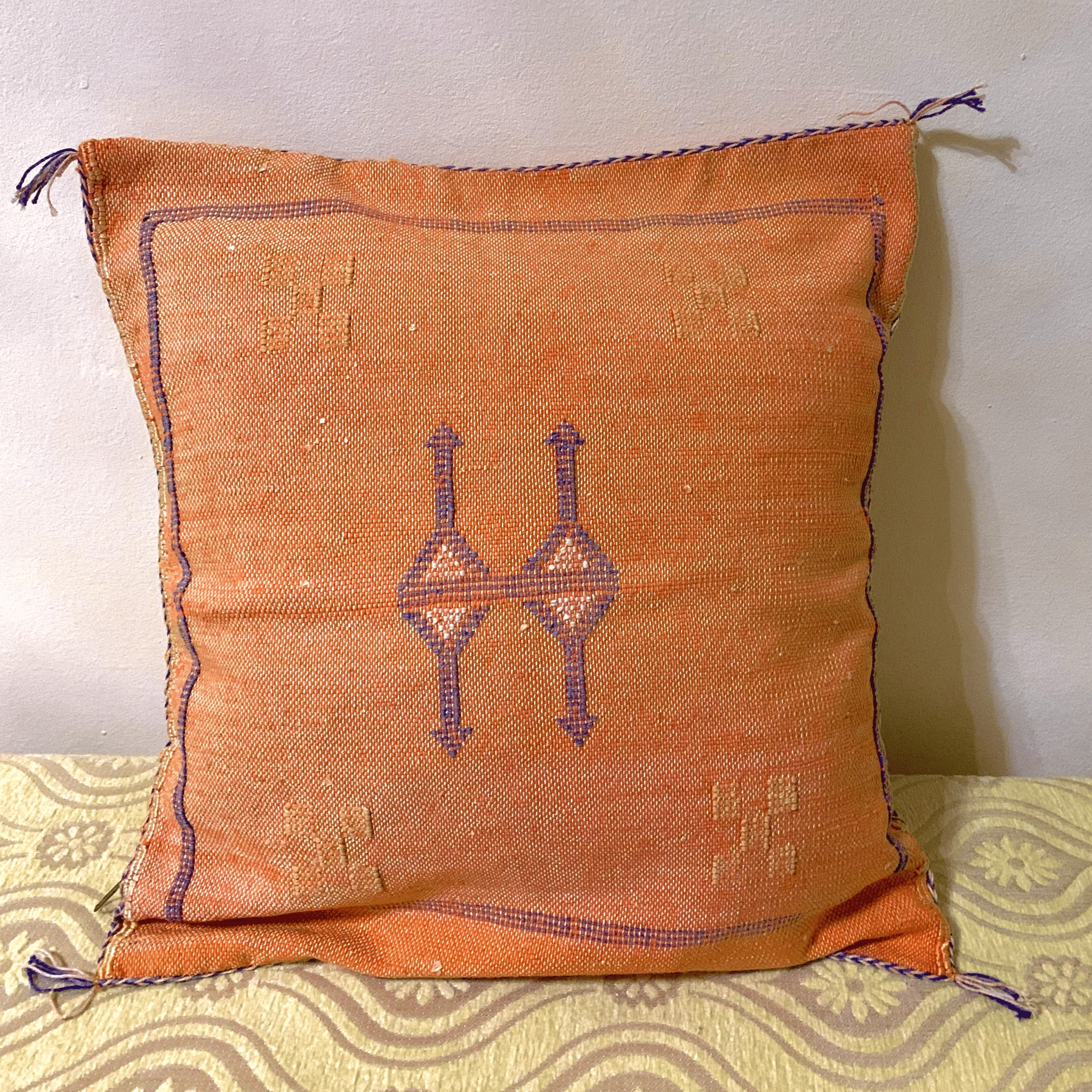 Brown Moroccan cactus silk pillow