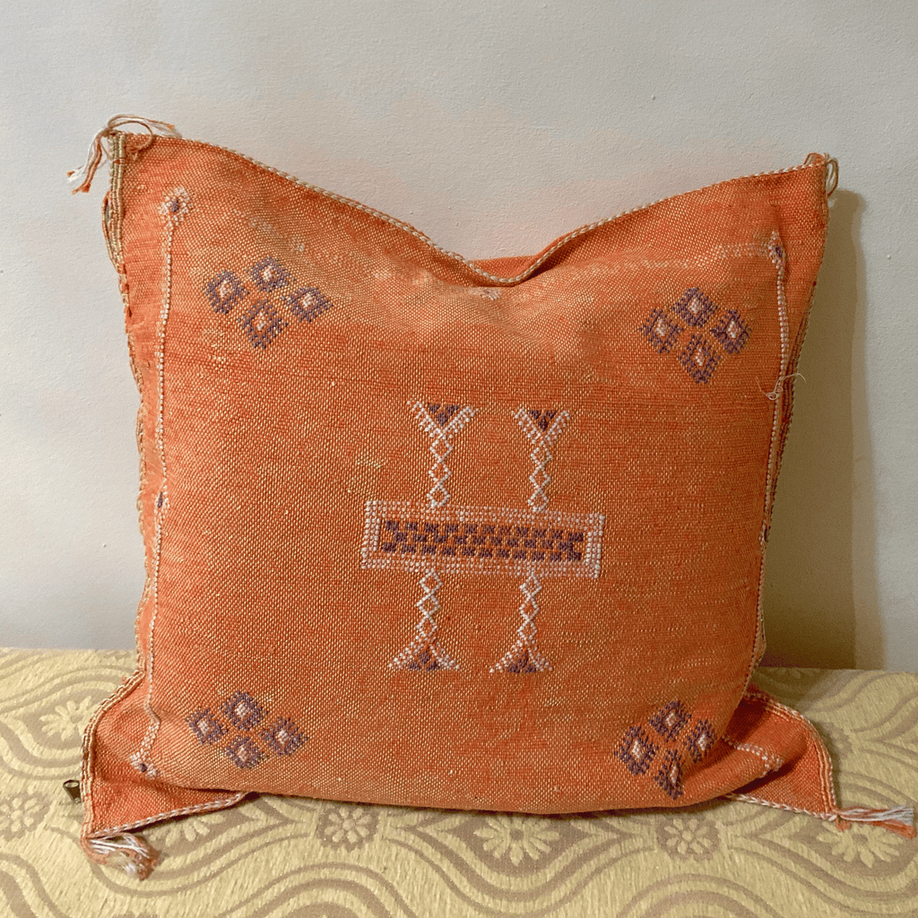 Brown Moroccan cactus silk pillow