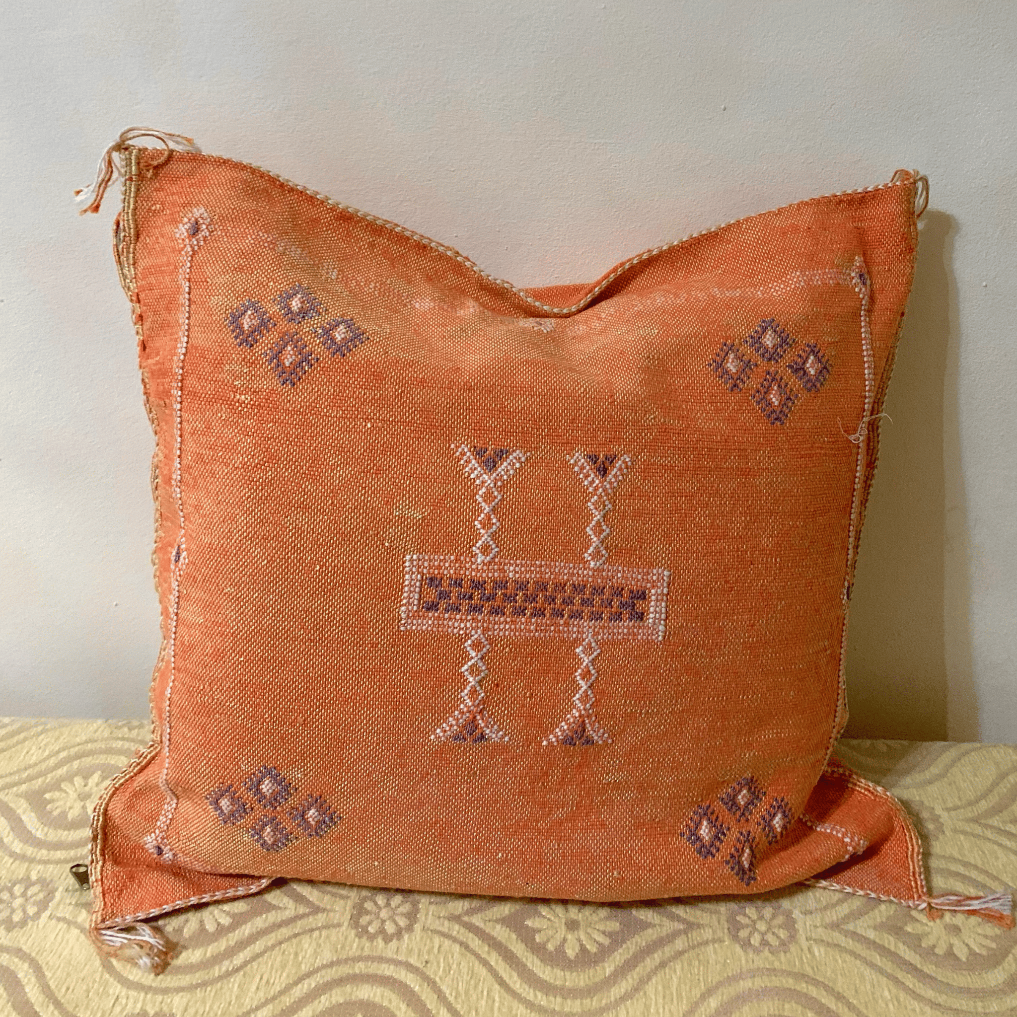 Brown Moroccan cactus silk pillow
