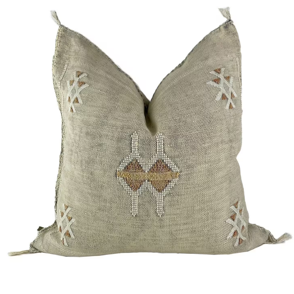 Beige Moroccan cactus silk pillow