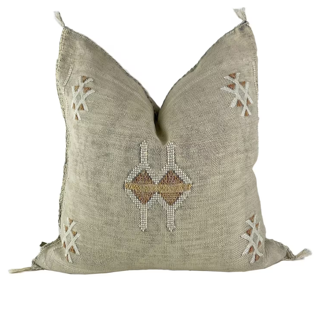 Beige Moroccan cactus silk pillow