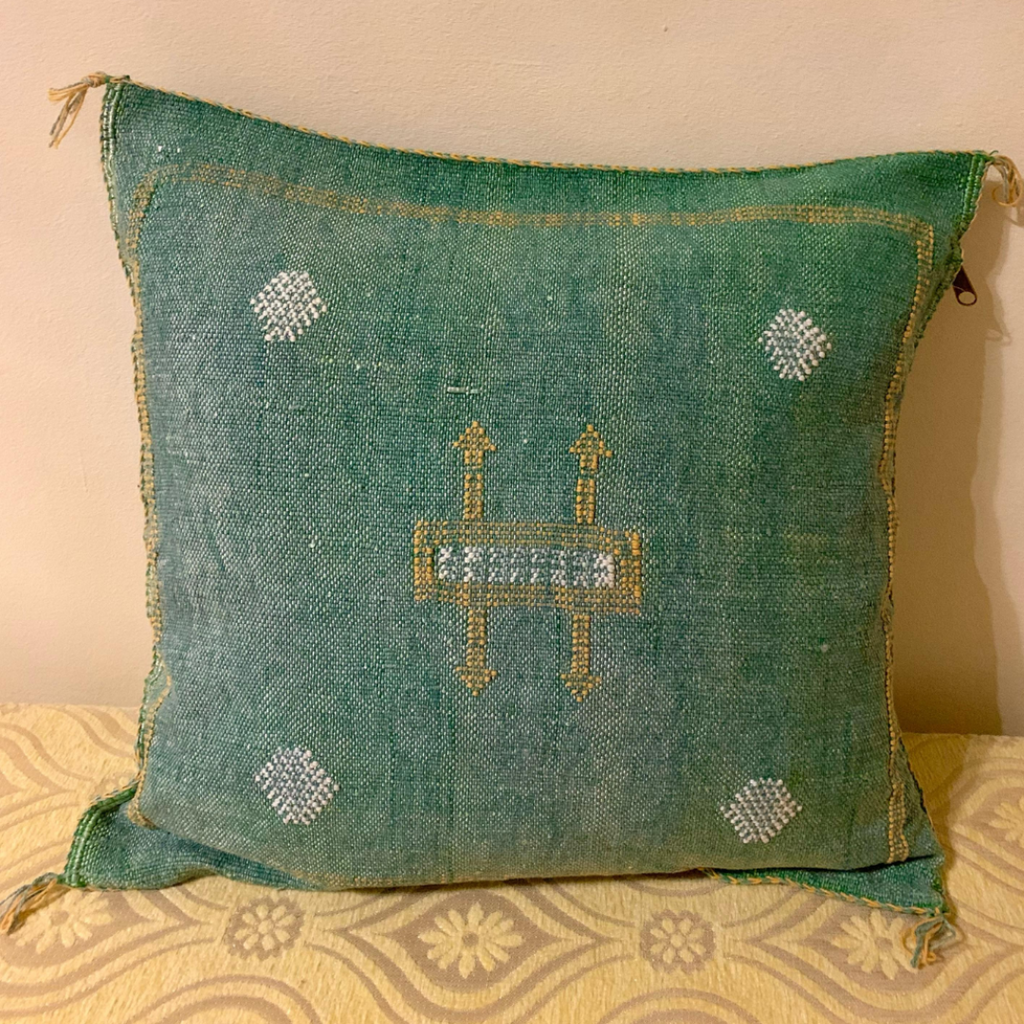 Green Moroccan cactus silk pillow