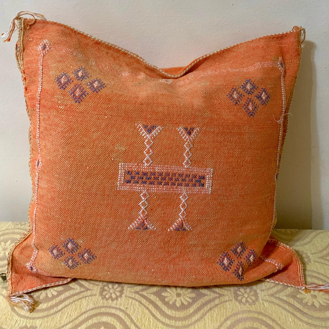 Brown Moroccan cactus silk pillow