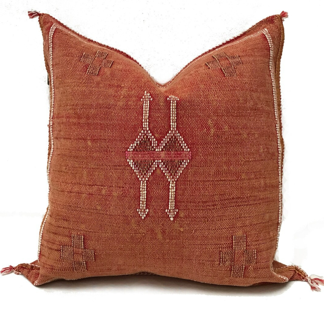 Brown Moroccan cactus silk pillow