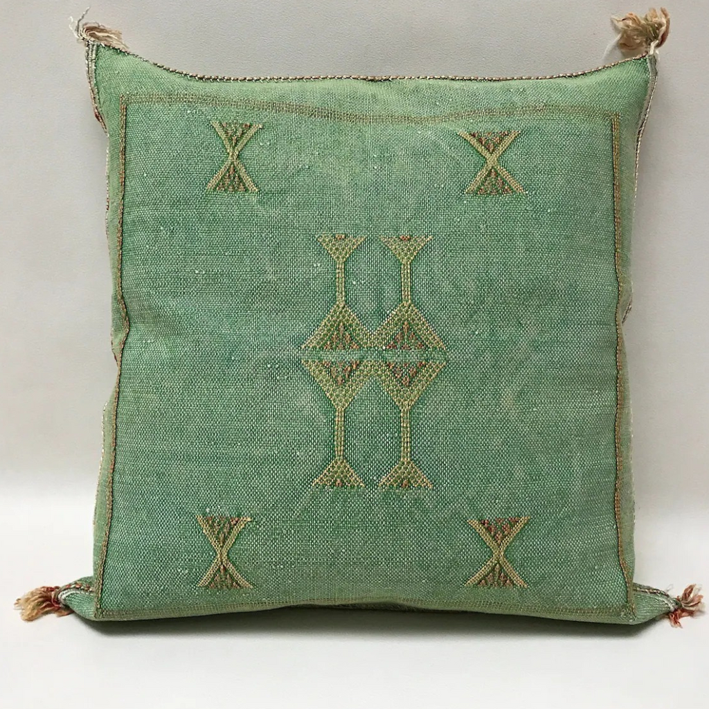 Green Moroccan cactus silk pillow