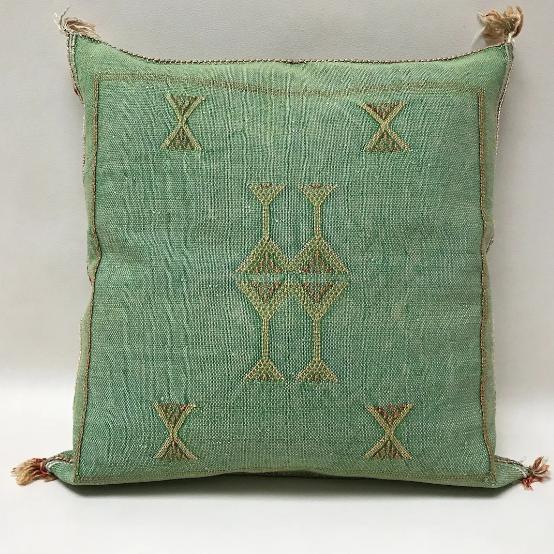 Green Moroccan cactus silk pillow