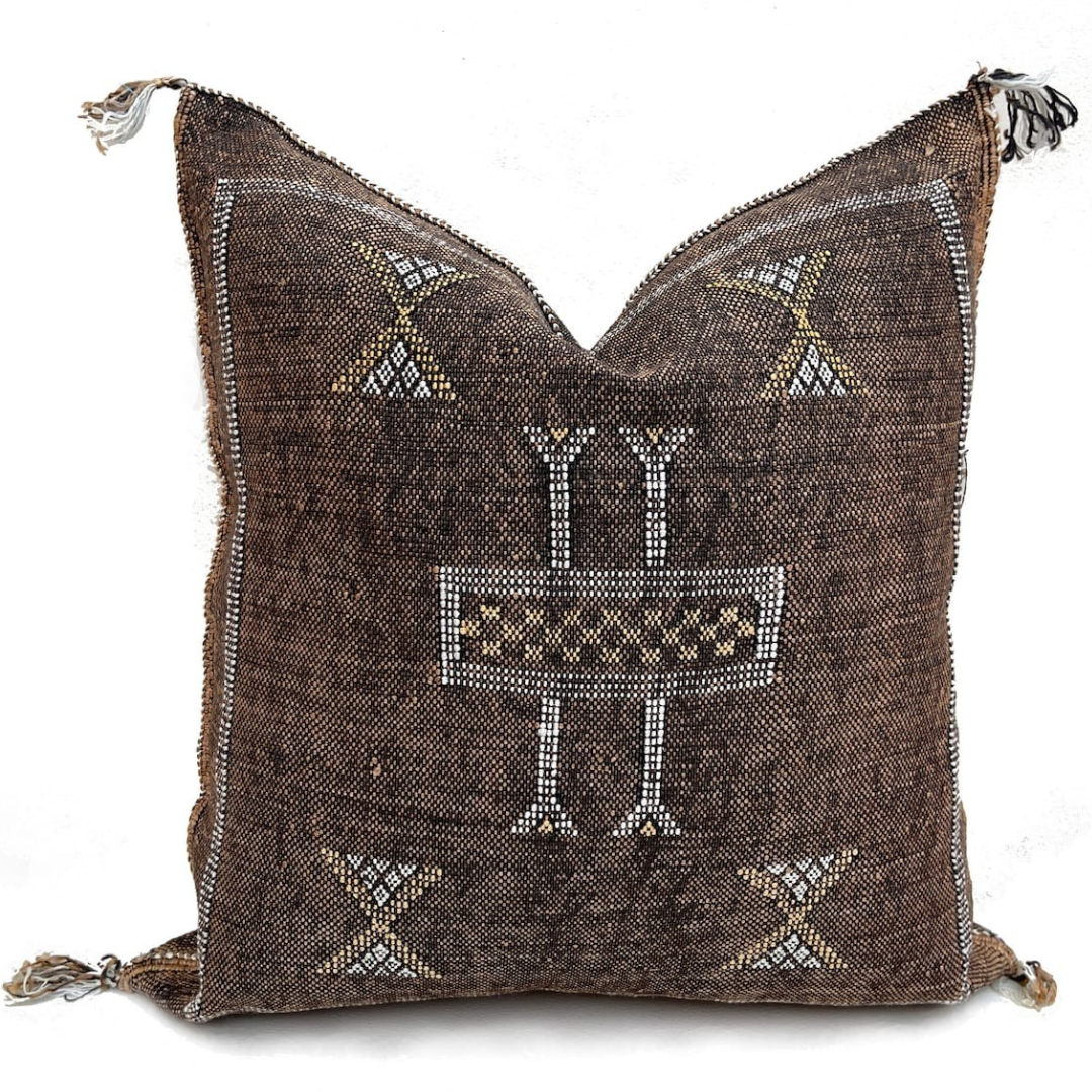 Rich Brown Moroccan cactus silk pillow