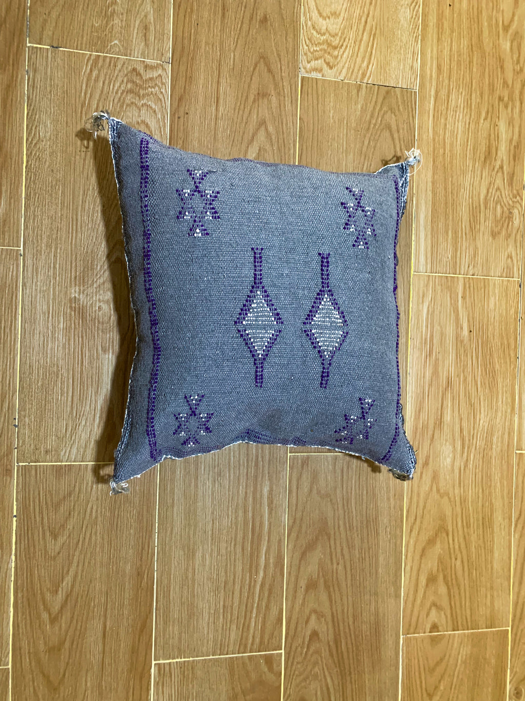 Gray Moroccan cactus silk pillow