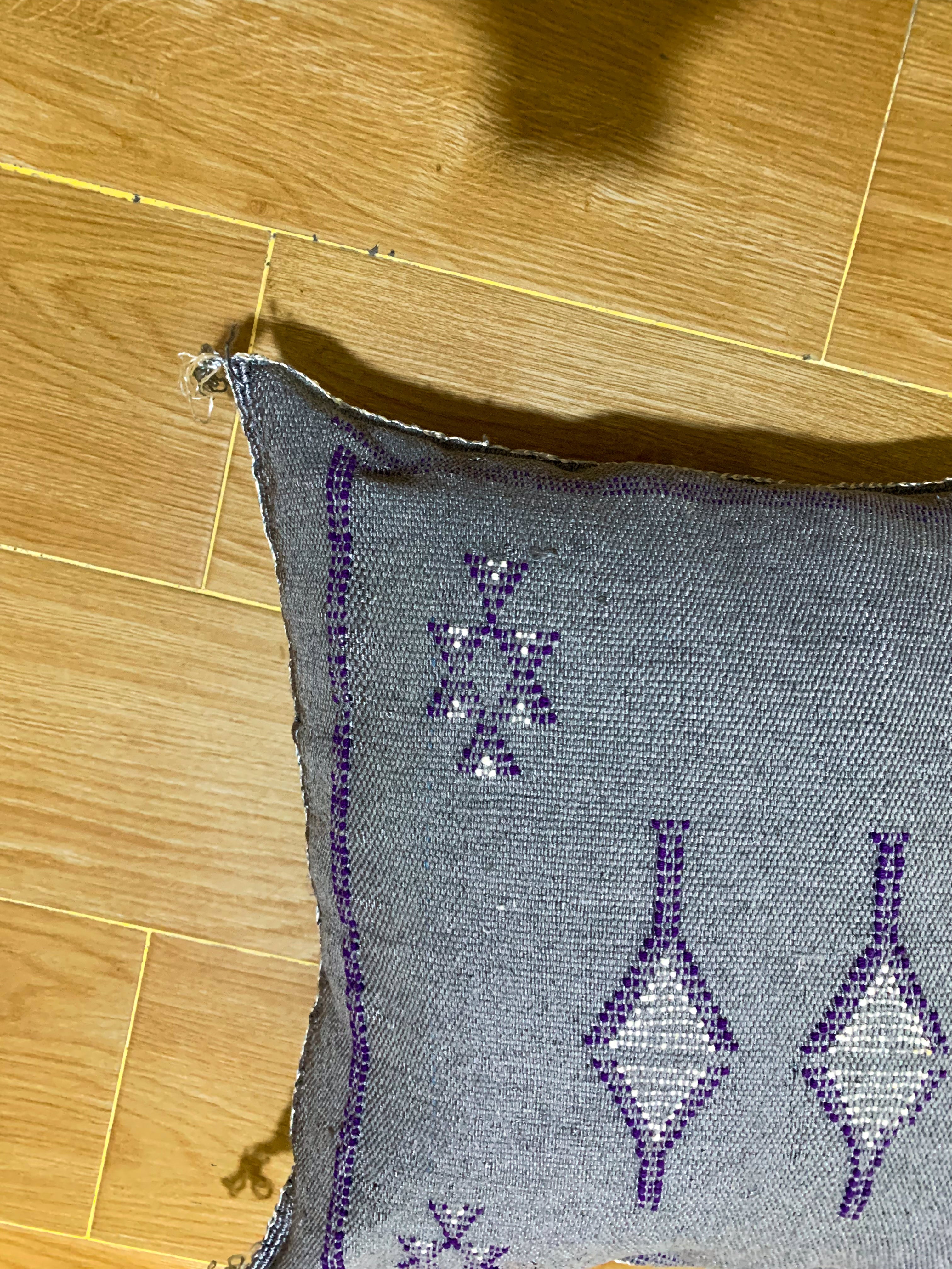 Gray Moroccan cactus silk pillow