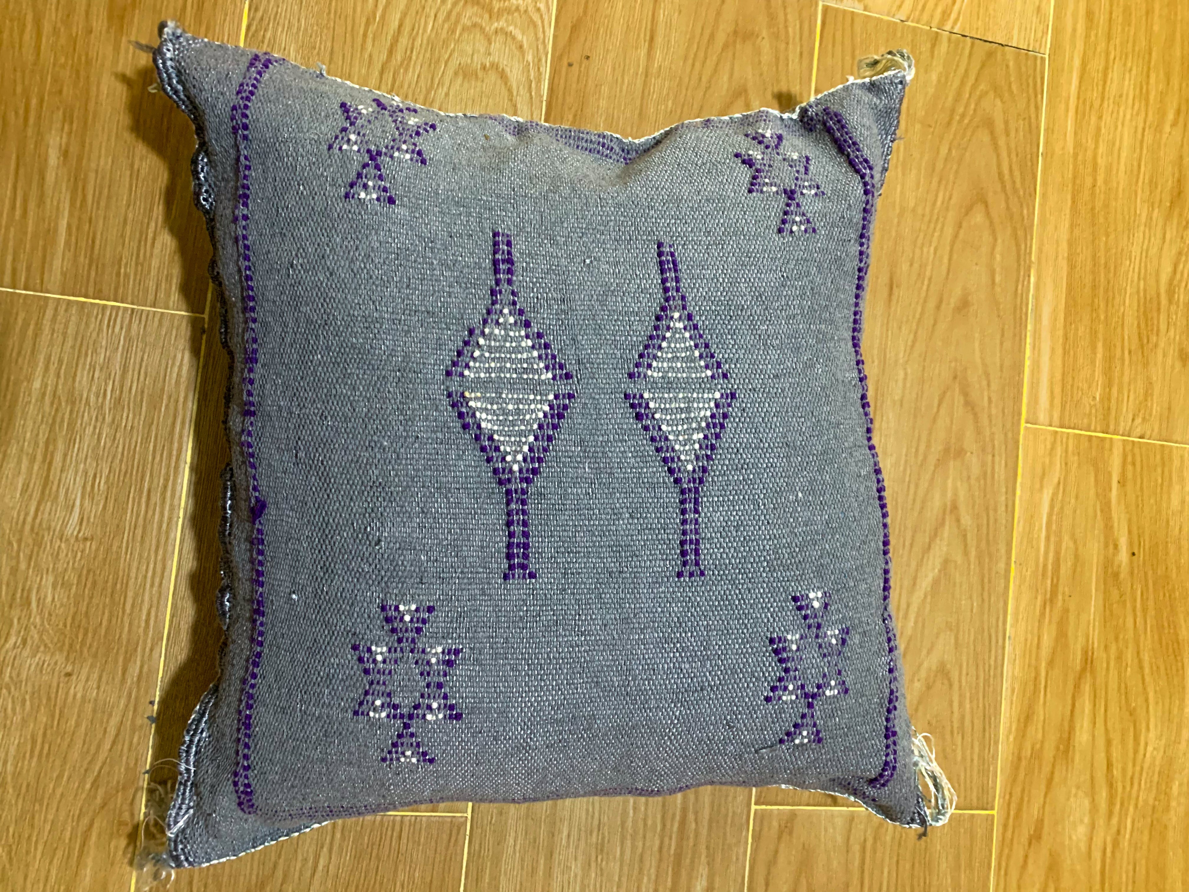 Gray Moroccan cactus silk pillow