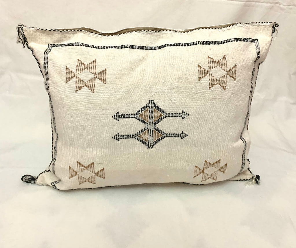 White Moroccan cactus silk pillow