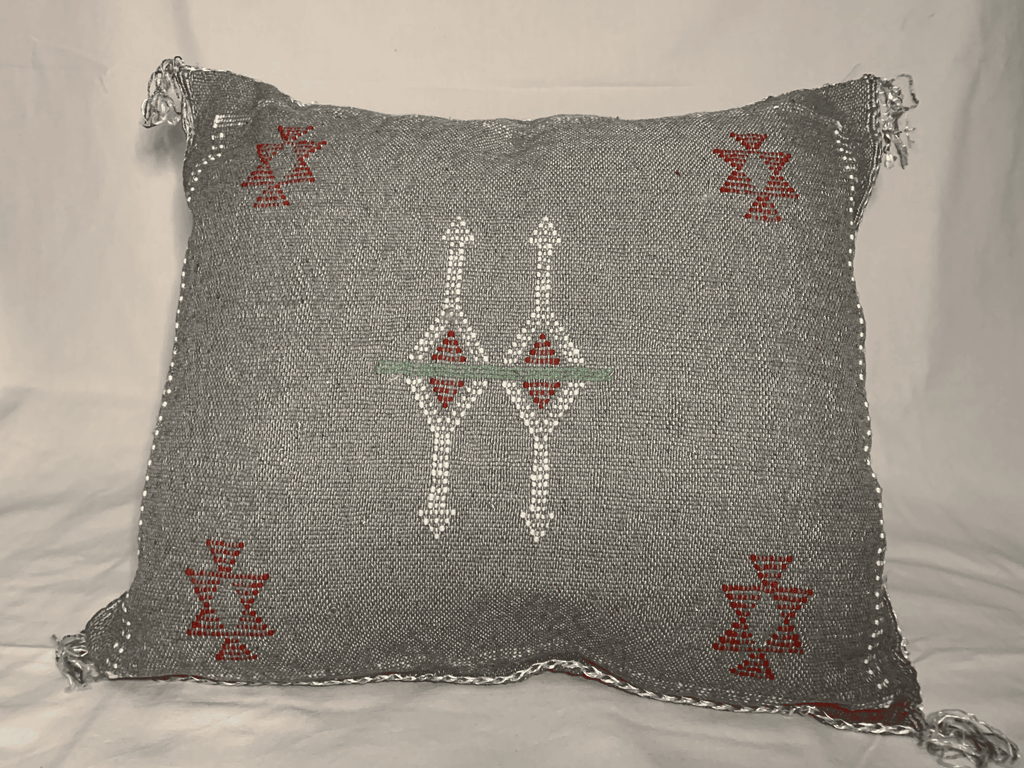 Gray Moroccan cactus silk pillow