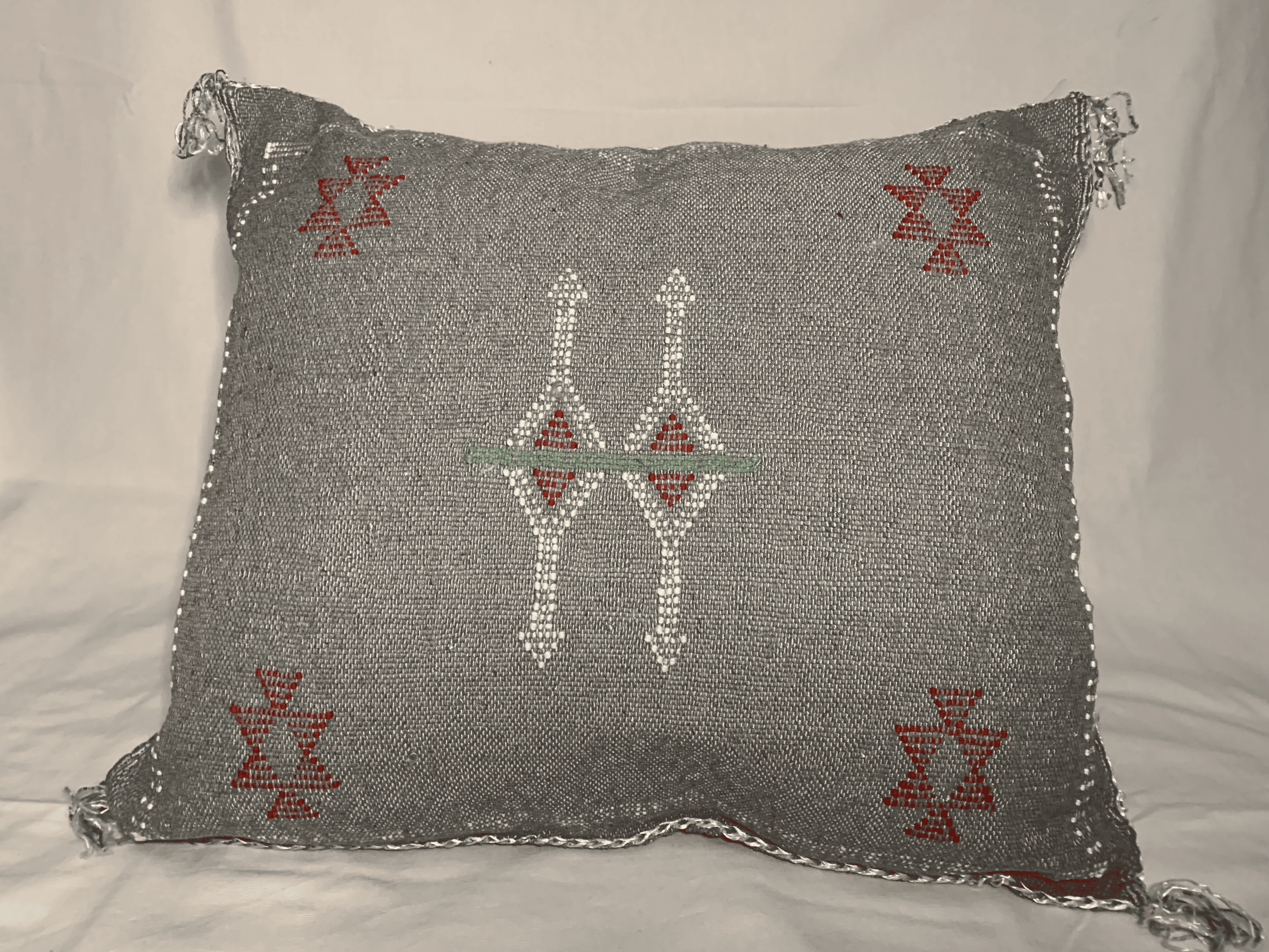 Gray Moroccan cactus silk pillow
