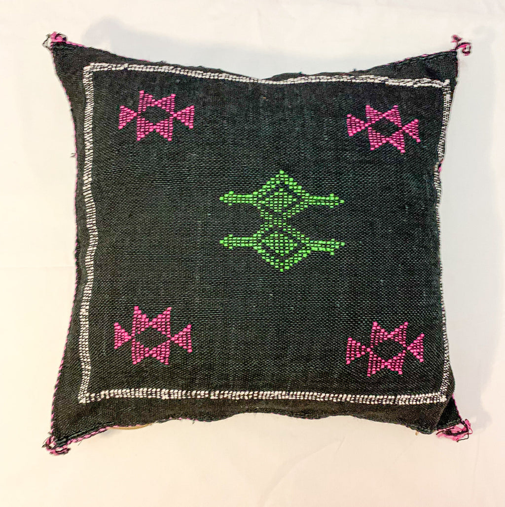 Black Moroccan cactus silk pillow