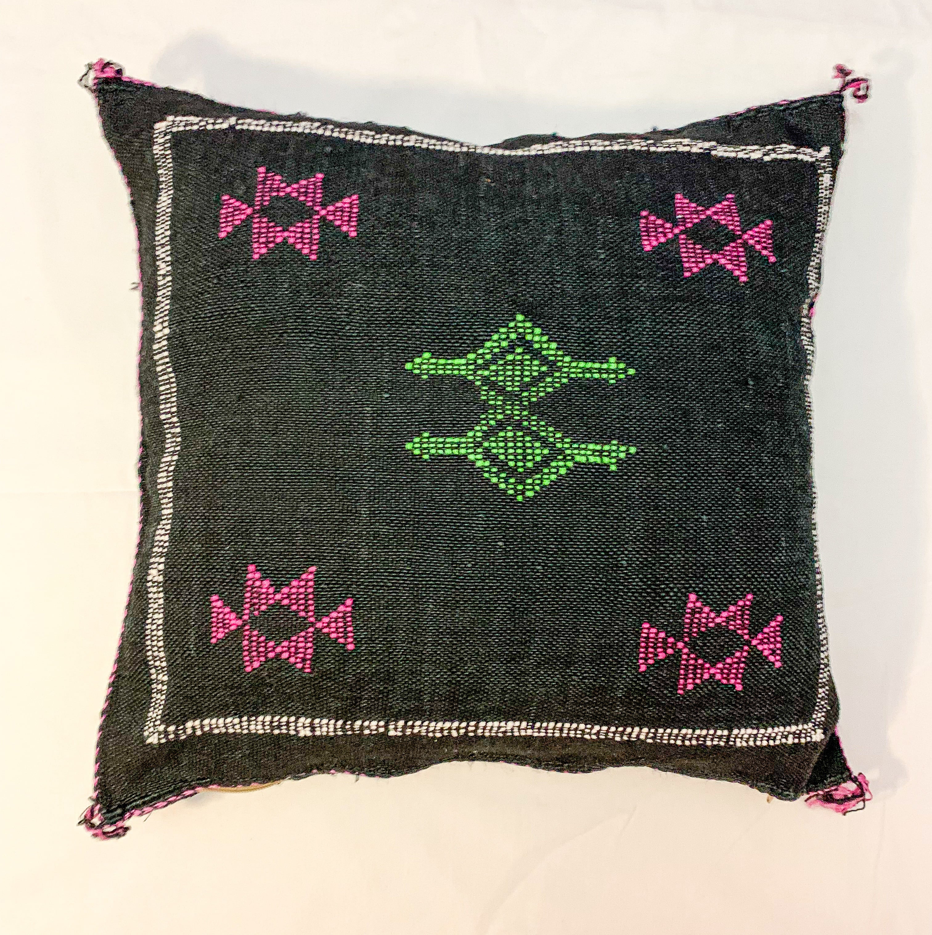 Black Moroccan cactus silk pillow