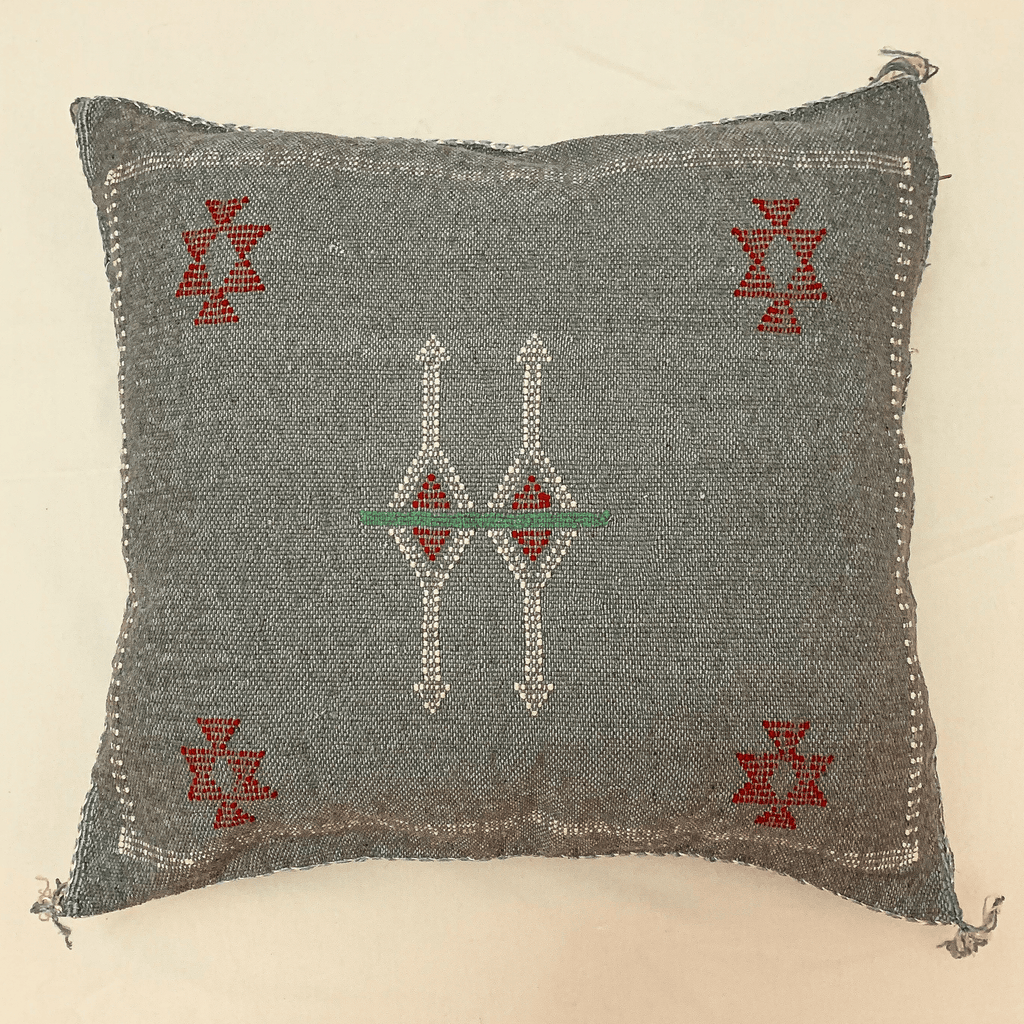 Gray Moroccan cactus silk pillow