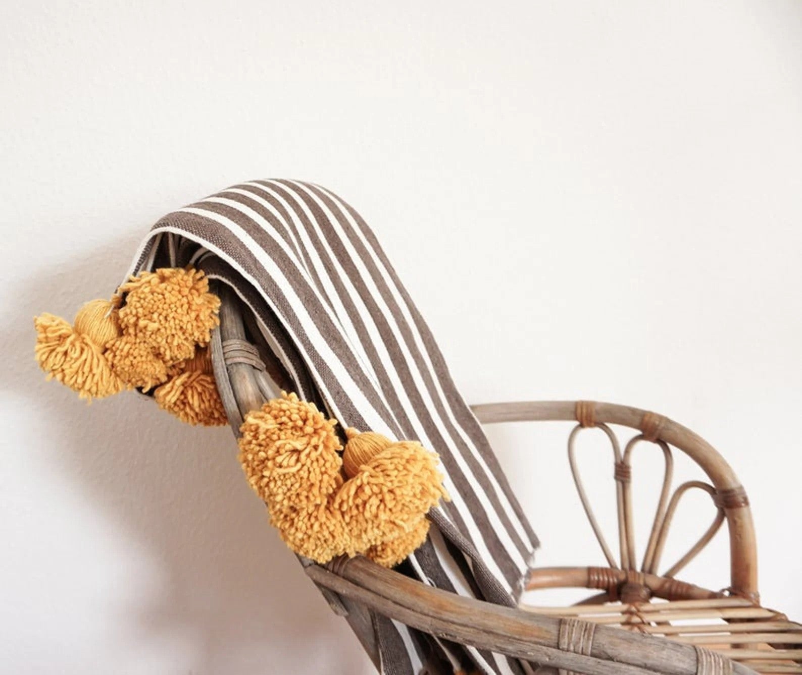 Moroccan Pompom throw blanket for sofa