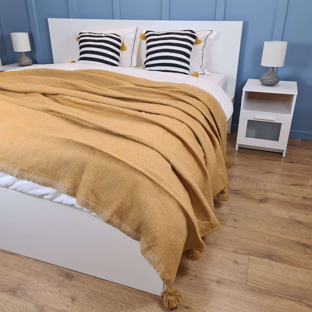 Moroccan Pompom throw blanket for sofa