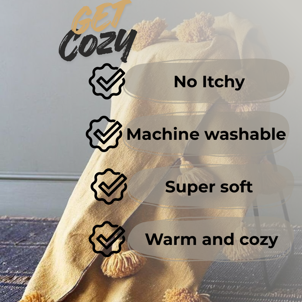 Moroccan Pompom throw blanket for sofa