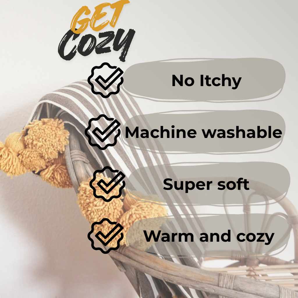 Moroccan Pompom throw blanket for sofa