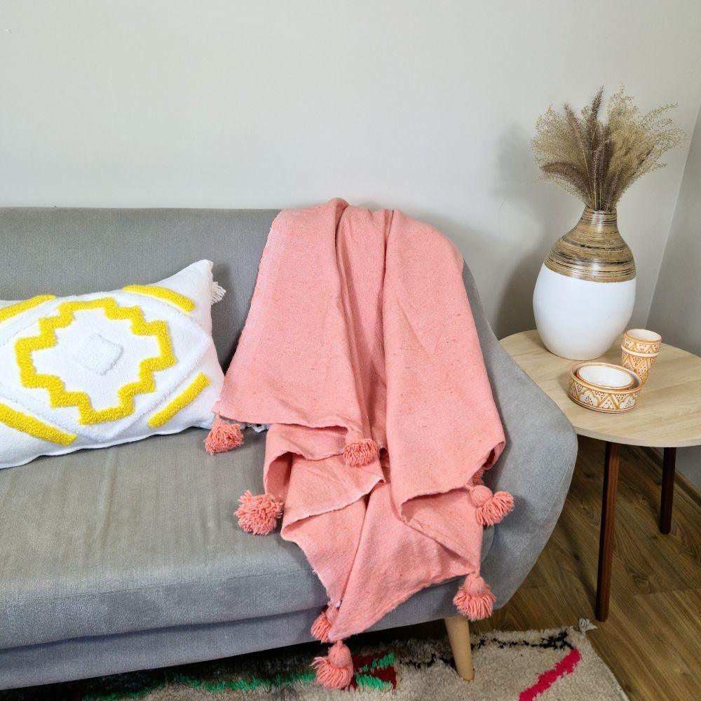 Moroccan Pompom throw blanket for sofa