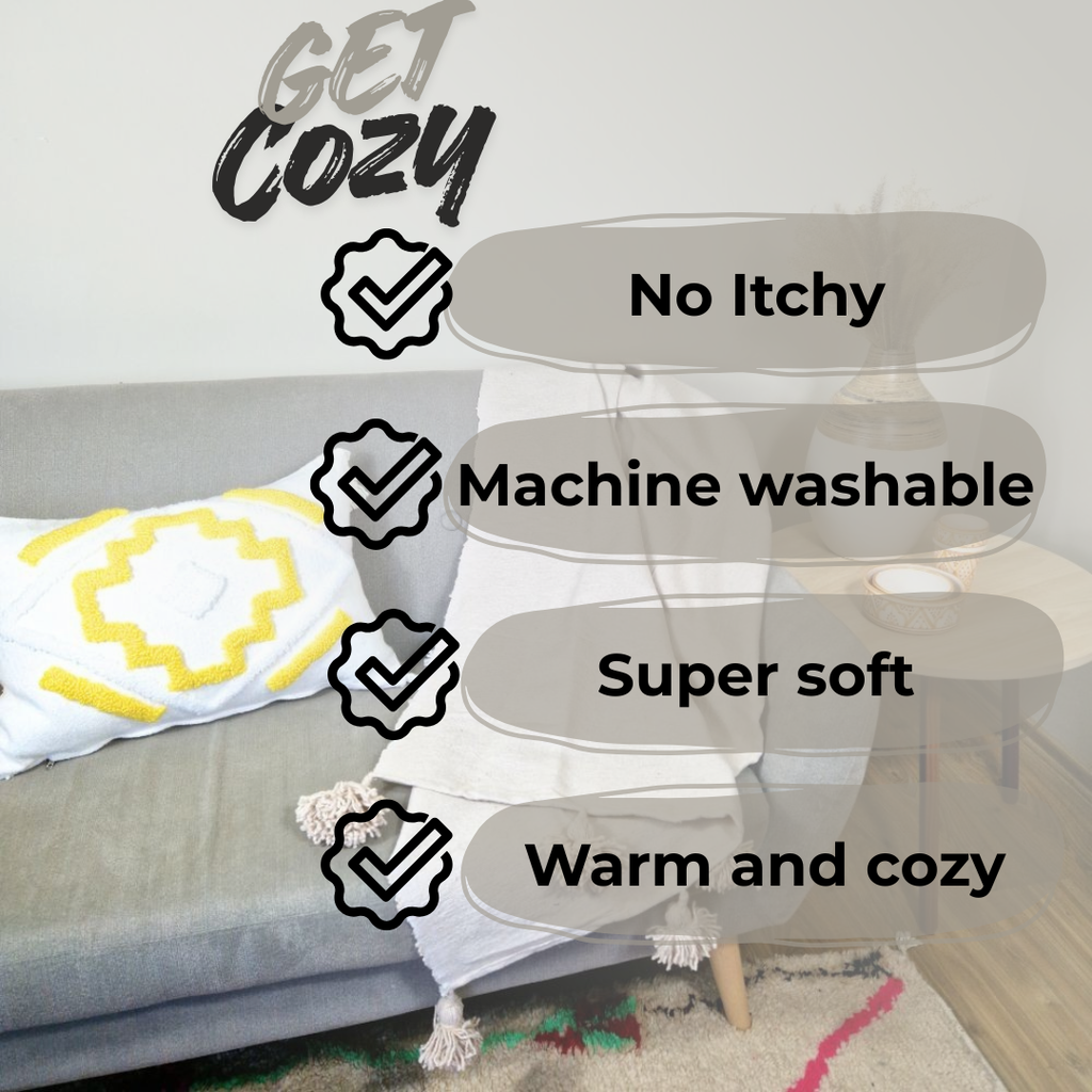 Moroccan Pompom throw blanket for sofa