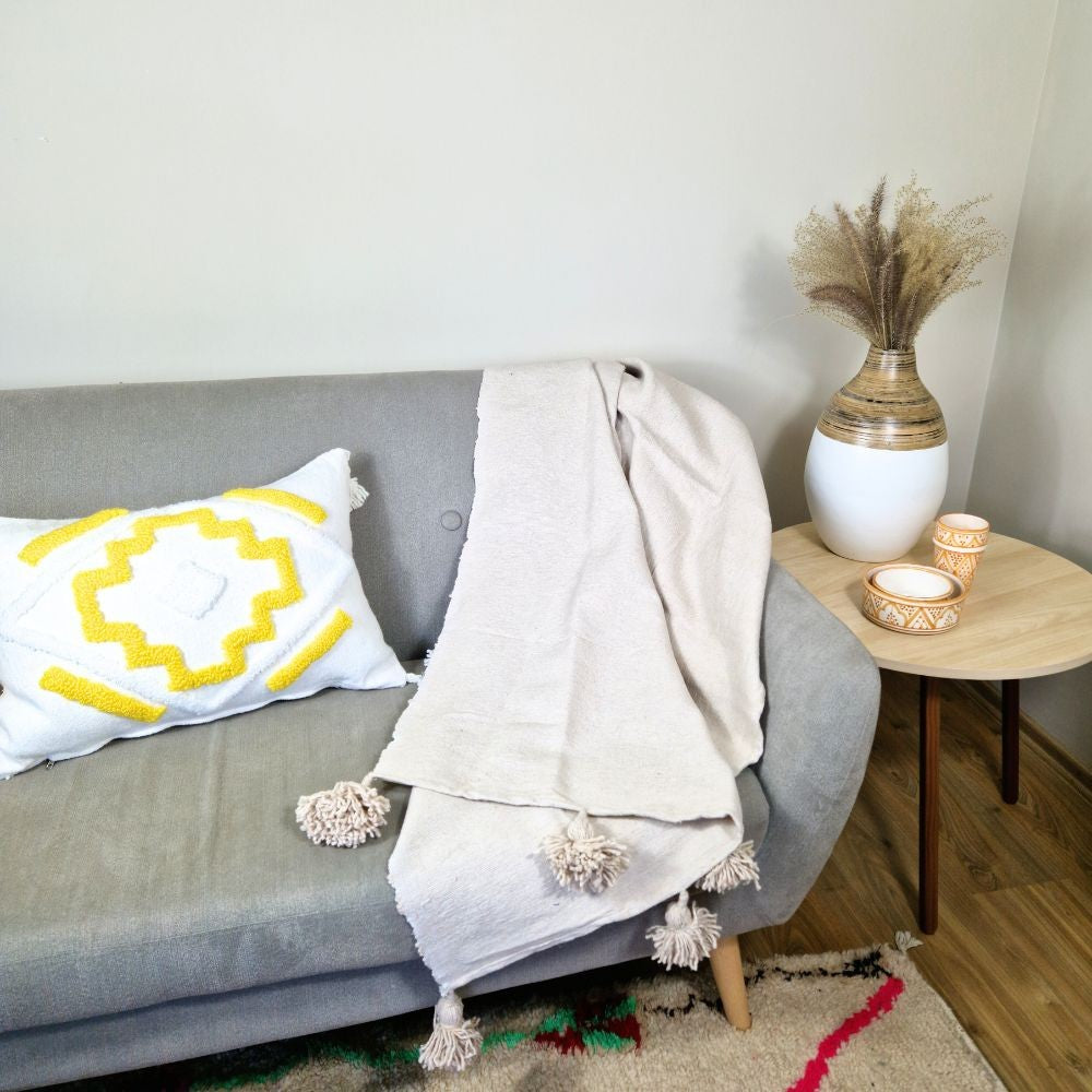 Moroccan Pompom throw blanket for sofa