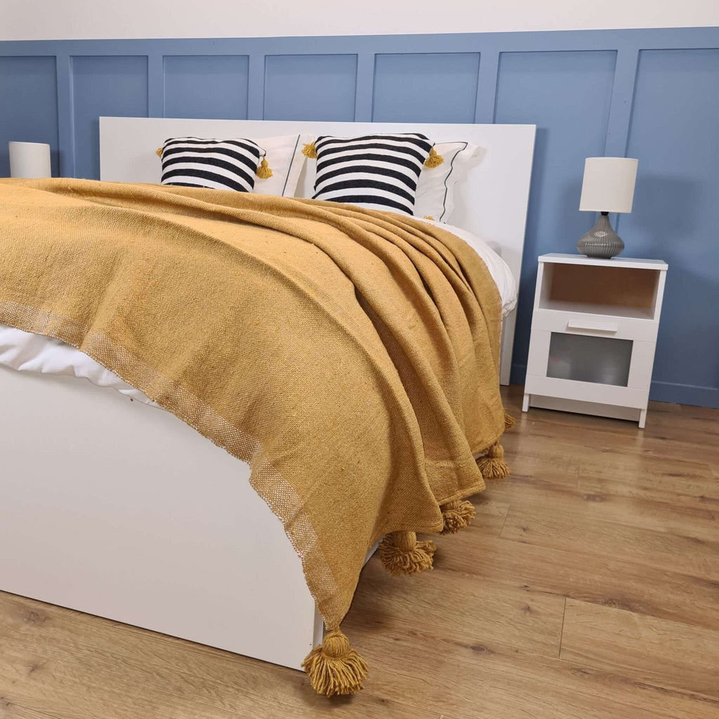 Moroccan Pompom throw blanket for sofa