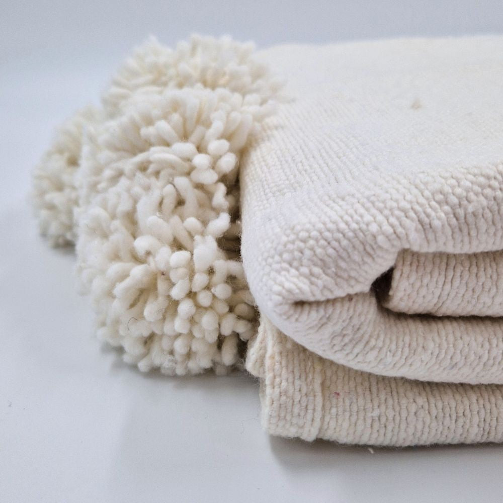 Moroccan Pompom throw blanket for sofa