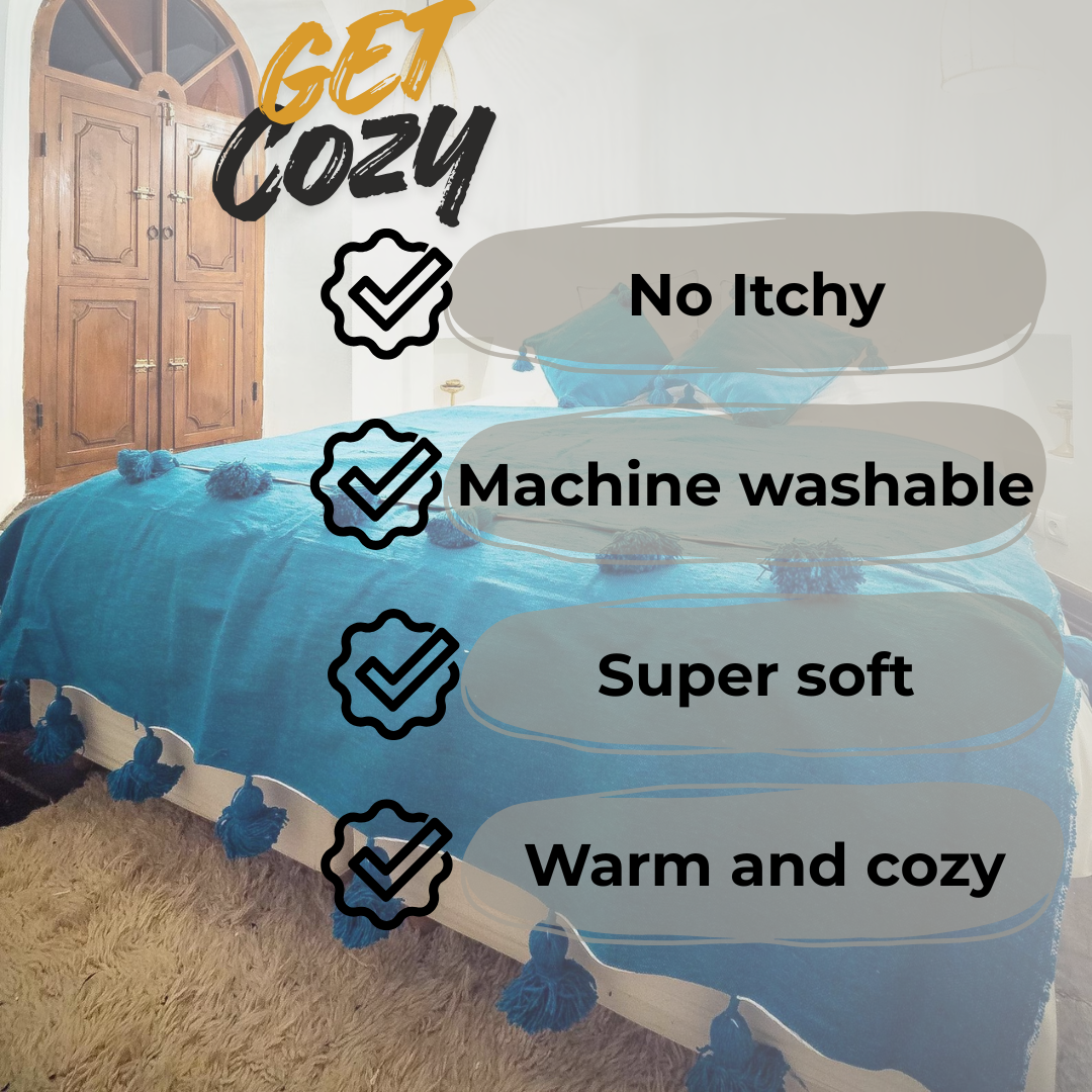 Moroccan Pompom throw blanket for sofa