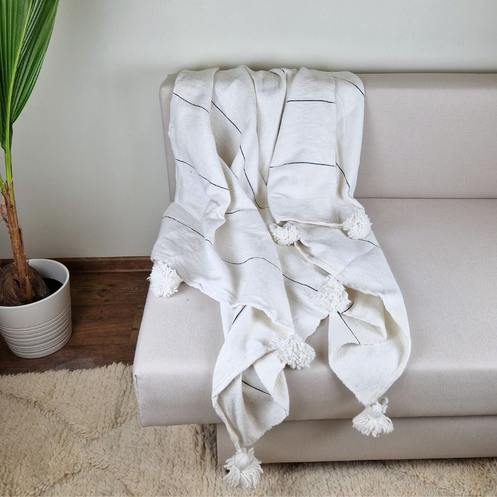 Moroccan Pompom throw blanket for sofa
