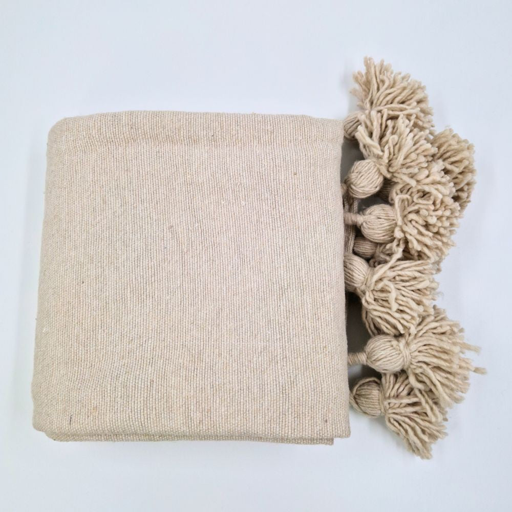 Moroccan Pompom throw blanket for sofa