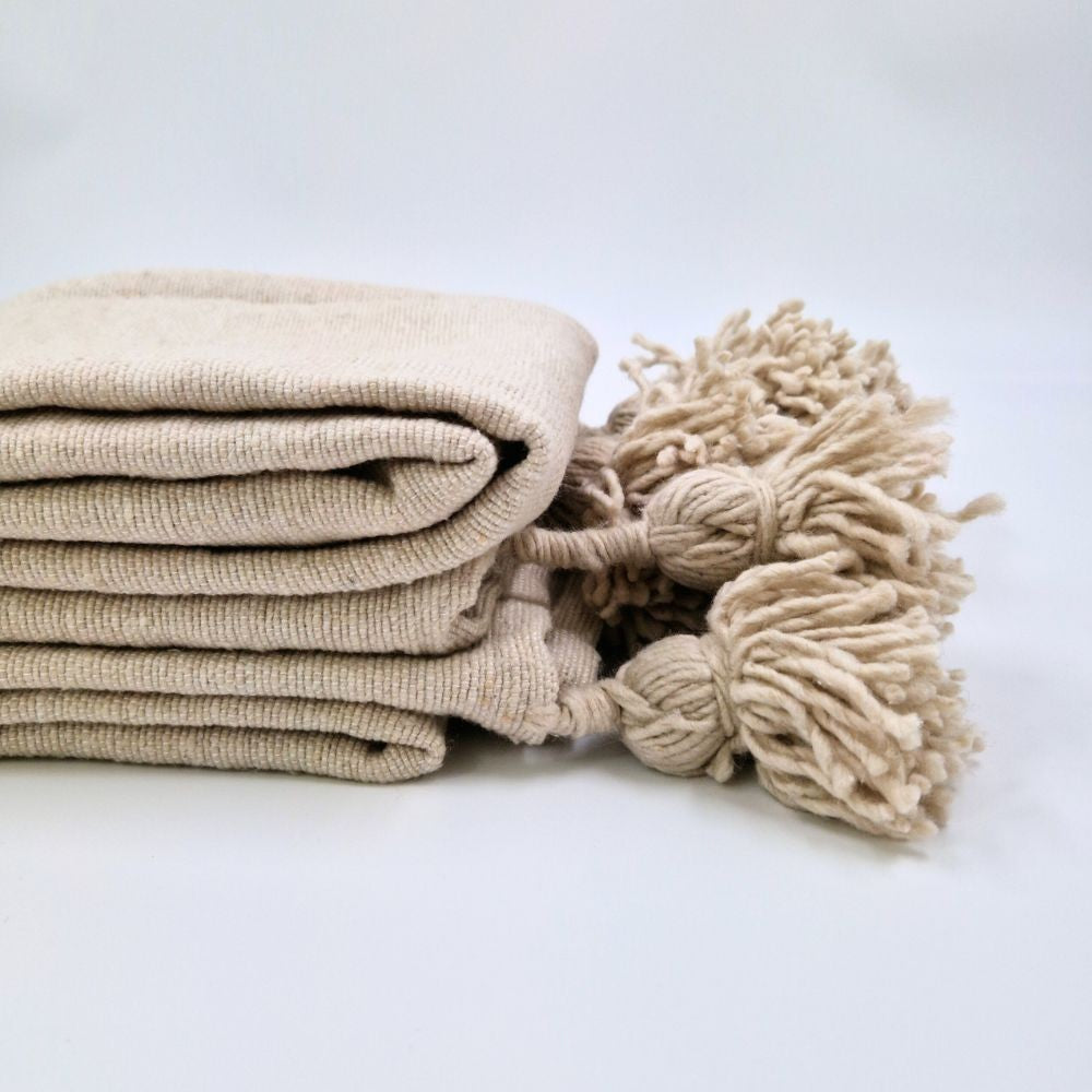 Moroccan Pompom throw blanket for sofa