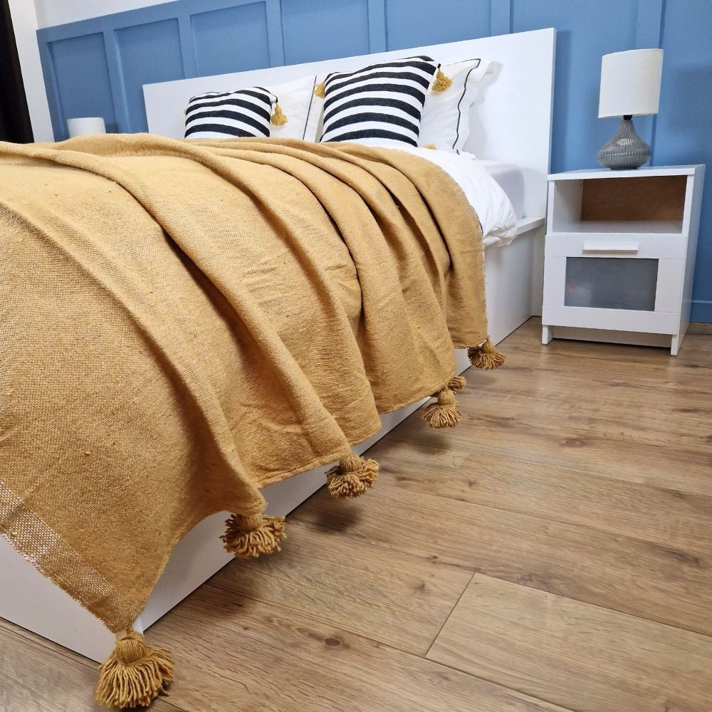 Moroccan Pompom throw blanket for sofa