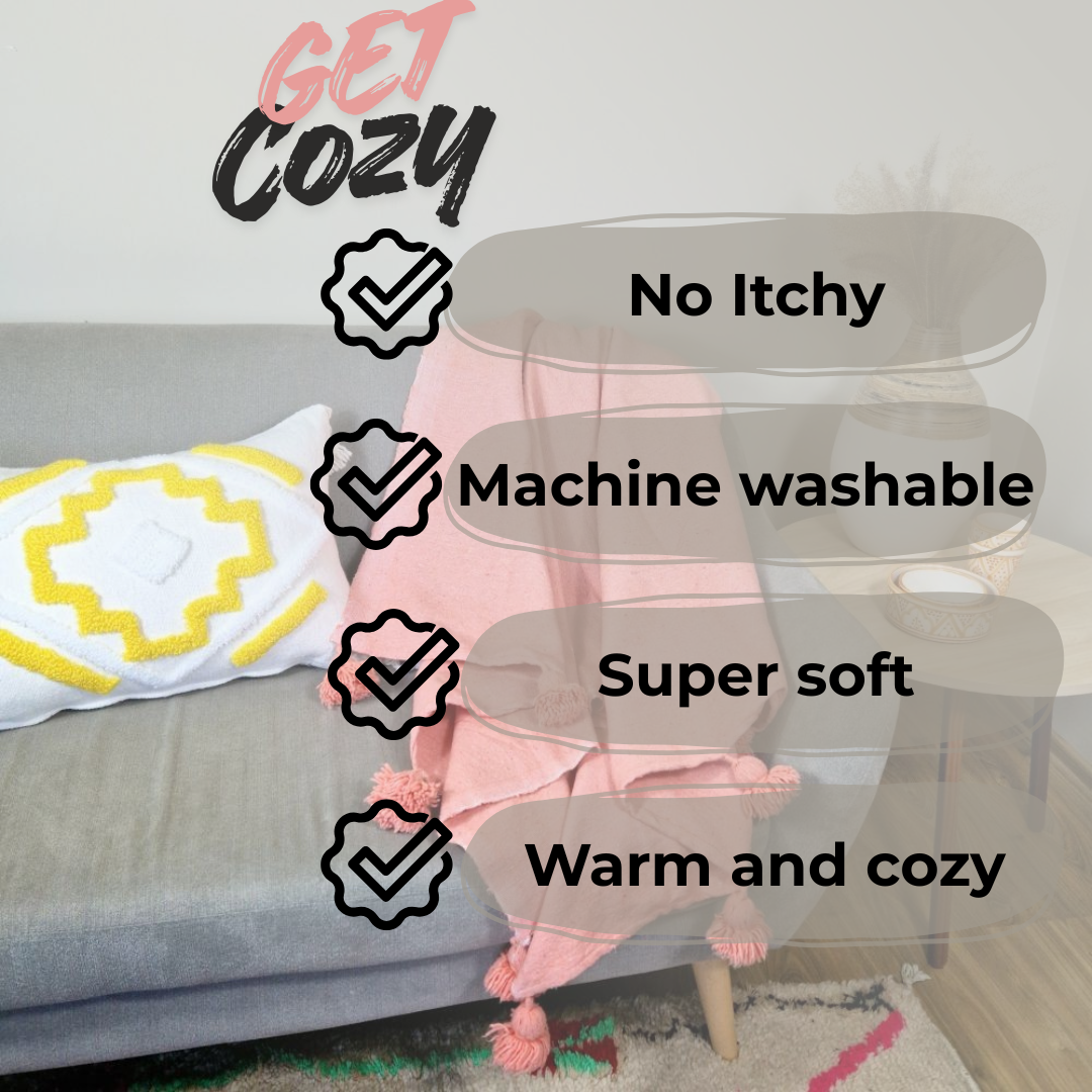 Moroccan Pompom throw blanket for sofa