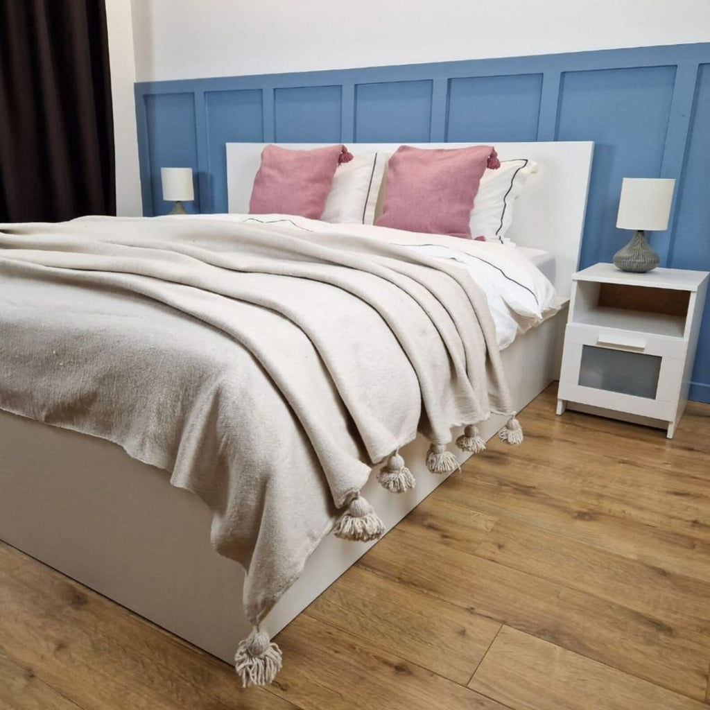 Moroccan Pompom throw blanket for sofa