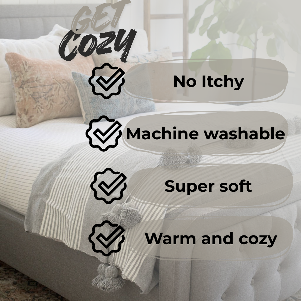 Moroccan Pompom throw blanket for sofa