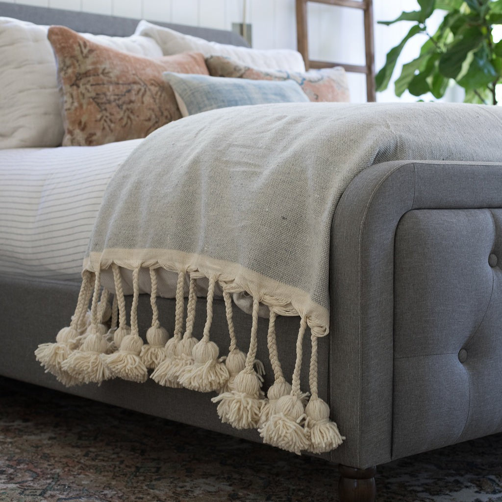 Moroccan Pompom throw blanket for sofa