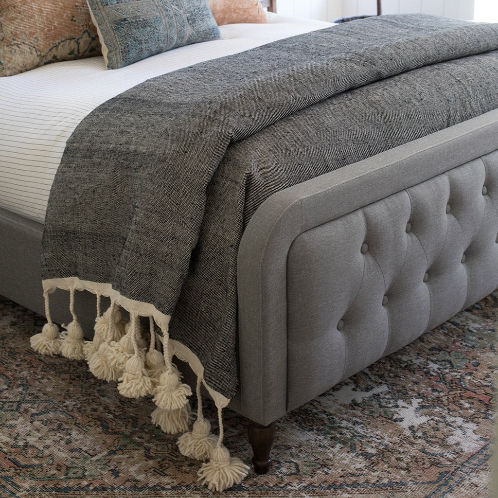 Moroccan Pompom throw blanket for sofa