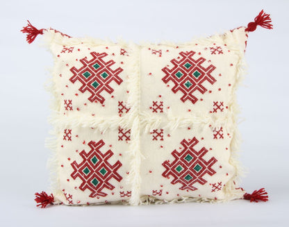 White and red Berber boho pillow case covers