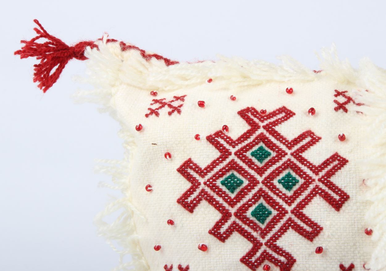 White and red Berber boho pillow case covers