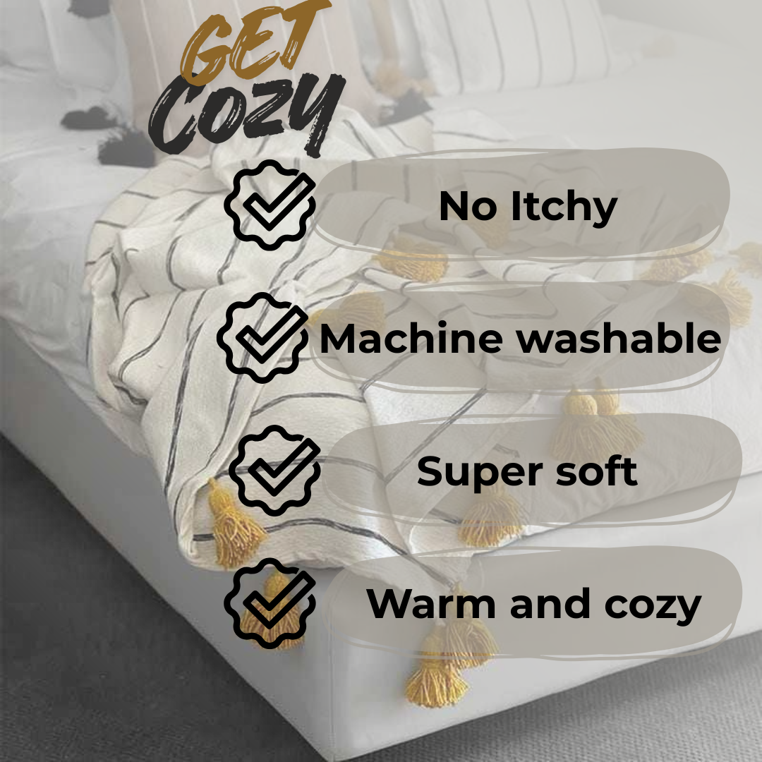 Moroccan Pompom throw blanket for sofa