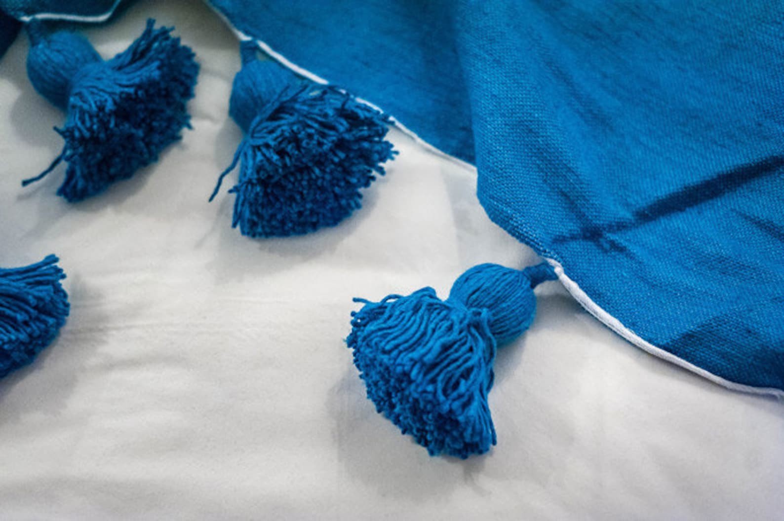 Moroccan Pompom throw blanket for sofa