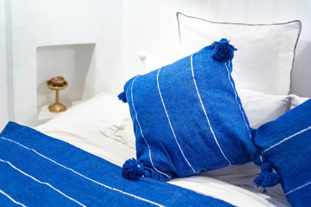 Moroccan Pompom throw blanket for sofa